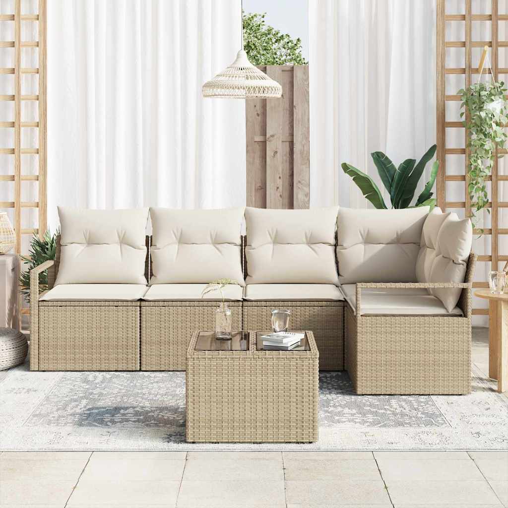 Garten-Sofa-Set mit Kissen mit Speicher 6 pcs Beige und Creme